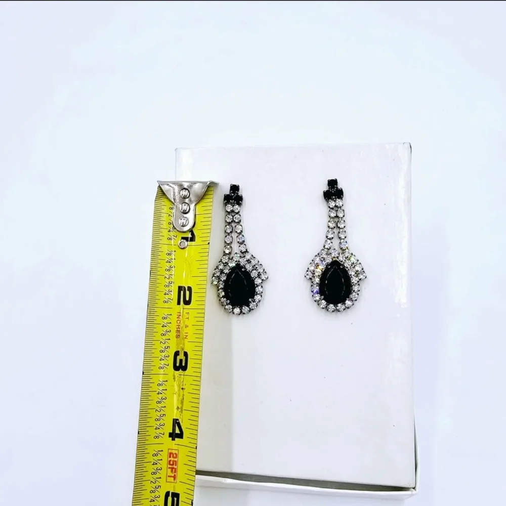 Vintage Rhinestone Black Chandelier Drop Earrings